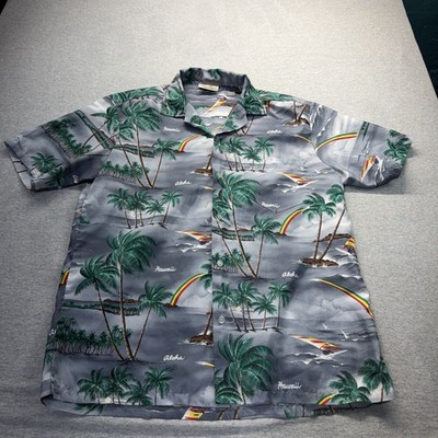 Winnie Fashion Hawaiian Shirt Men's Gray Palm Tree Rainbow Aloha