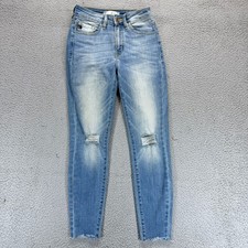 Kancan Mid Wash Blue Womens Size 3/25 Distressed Raw Hem Skinny Leg Denim Jeans