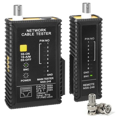 Dual-Function Coaxial & RJ45 Network Cable Tester with 2-Pack BNC Male to F F...