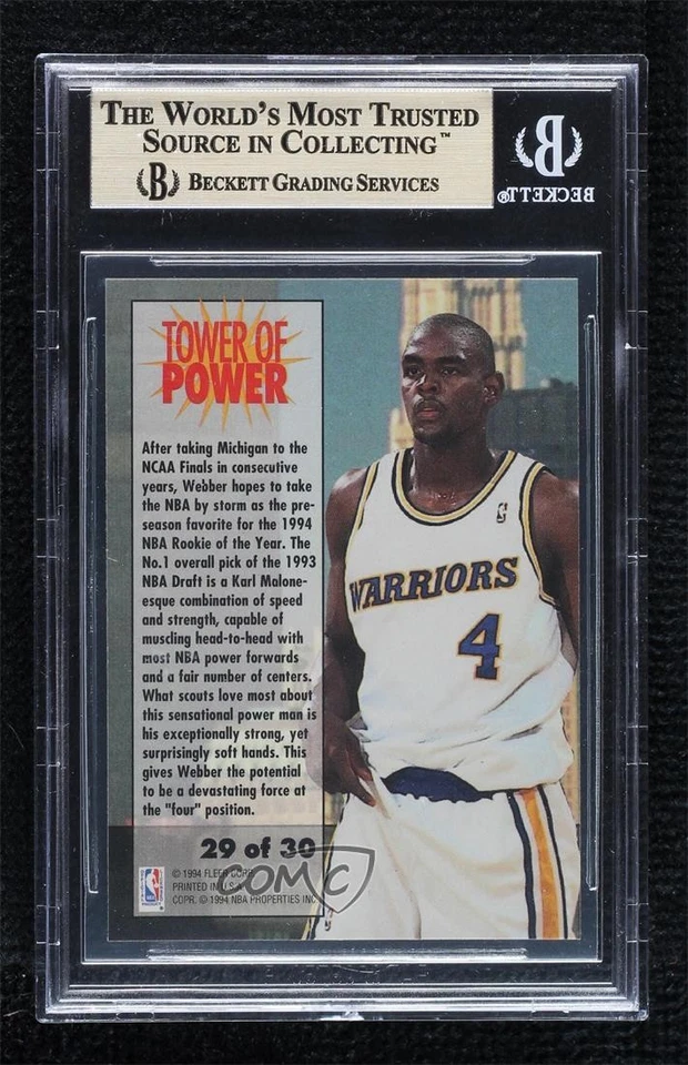 1993-94 Fleer Tower of Power Chris Webber #29 BGS 9.5 GEM MINT Rookie RC HOF - Image 2 of 2