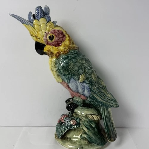 Stangl Large 12" Vintage Majolica Bird Cockatoo Artist RV Excellent Green Yellow