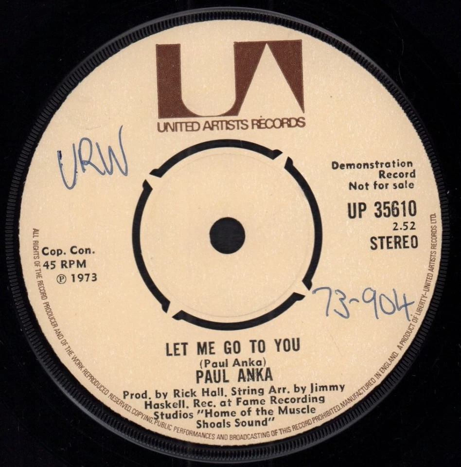 Paul Anka Flashback 7" vinyl UK United Artists 1973 Demo 4 prong label design - Image 2 of 2