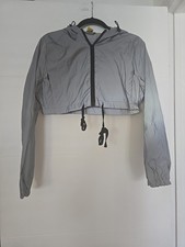 Daisy Grey Reflective Cropped Windbreaker Jacket Hooded Full Zip Women  s Size M
