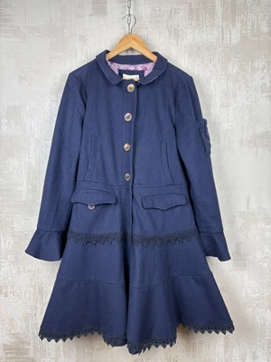 Odd Molly Blue Cashmere Wool Blend Ruffle Floral Lined Women's Coat Size 4 - Image 1 of 4