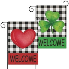 2Pcs Holiday Garden Flags Valentines Weclome Flag St. Patricks Day Lucky Bann...