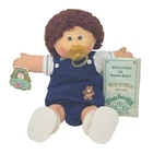 VINTAGE 1980's CABBAGE PATCH KIDS BABY DOLL BROWN HAIR BEAR ROMPER PACI PAPERS