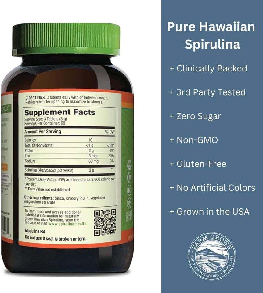 Suplemento de espirulina havaiana 180 unidades superalimento antioxidante estimulante imunológico - Imagem 2 de 4