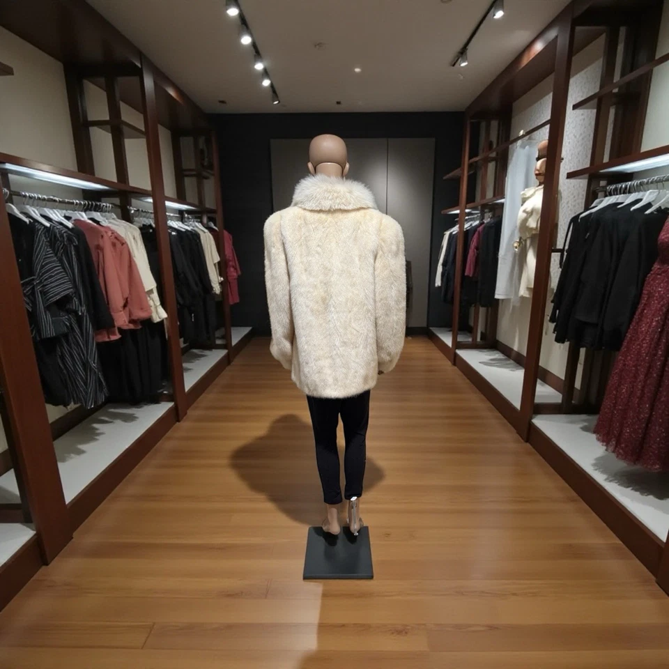 Casaco de pele de vison branco creme feminino com smoking de raposa branca frontal - Imagem 4 de 4