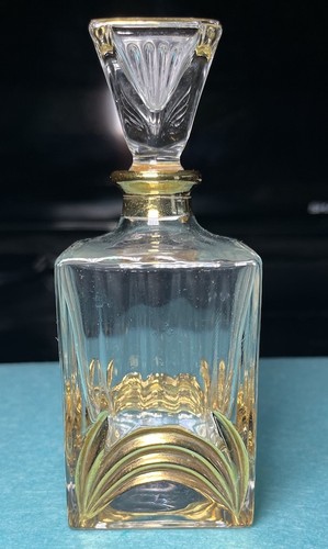 Crystal Art Deco Perfume Bottle 24% Pbo Italy Hand Painted Gold-Tone - Foto 1 di 15