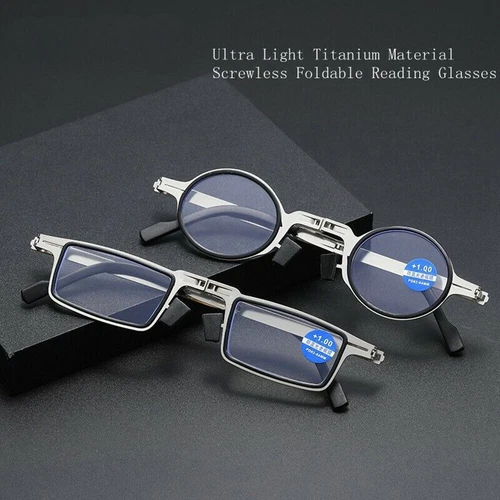 Men Ultra Light Titanium Material Screwless Foldable Anti-Blue Reading Glasses