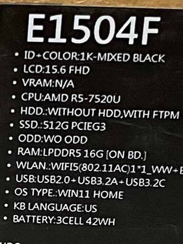 Asus Vivobook E1504F Laptop In Sealed Box - Picture 7 of 13