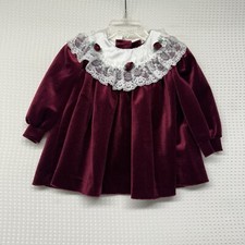 Vtg Girl Velvet Holiday Dress 18 Months Pretty as a Picture Lace Burgundy