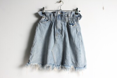 Madison Damen Denim Paperbag Taille Rock - Blau - Größe XS (VG8)