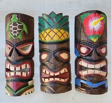 Tiki Mask Tribal Art Decor Wood Bali Colorful wall hanging Turtle African Set/3