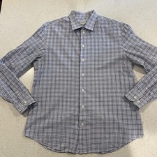 Armani Collezioni Shirt Men's XL Blue Check Cotton LS Point Collar