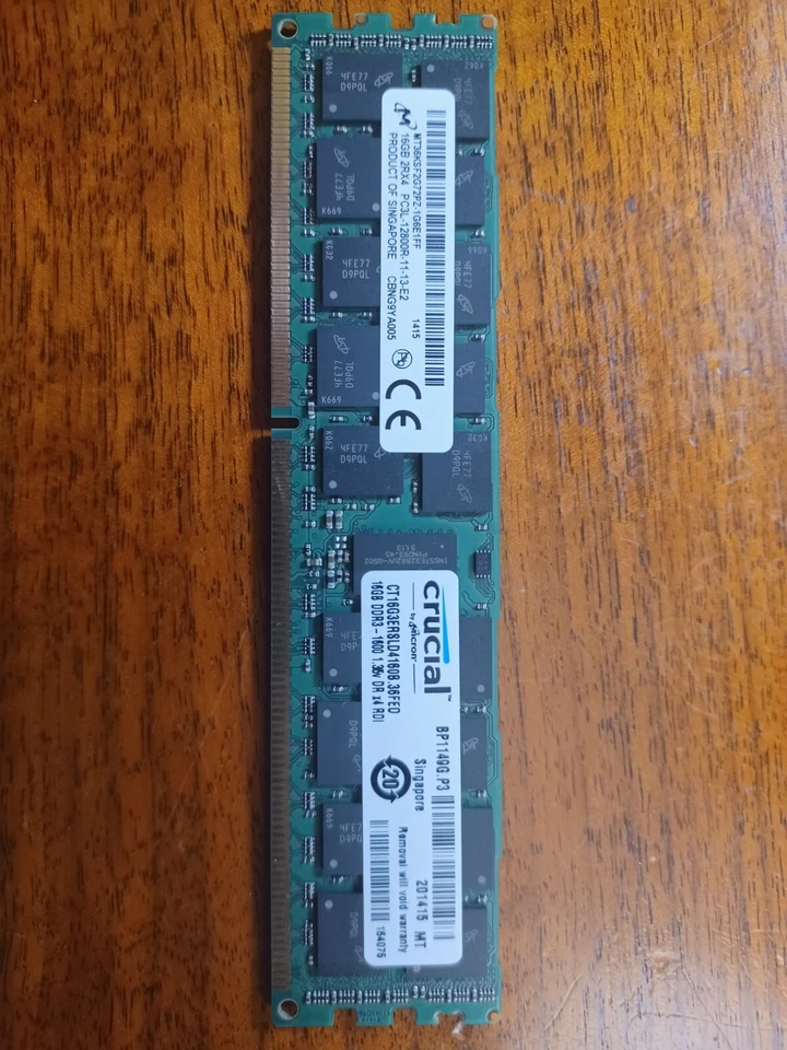 Crucial 16GB DDR3L 1600Mhz PC3L-12800 RDIMM 1.35V Server Memory CT16G3ERSLD4160B - Image 2 of 2