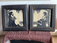 Sardegna, arte sarda. Bella coppia di grandi bassorilievi intagliati nel legno.