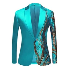 Men Shiny Sequin Tree Branch Dress Jacket Blazer Suit Top Stage Wedding Party