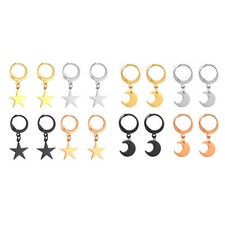 16pcs Women's Girls Charm Stainless Steel Moon Star Drop Dangle Hoop Earrings