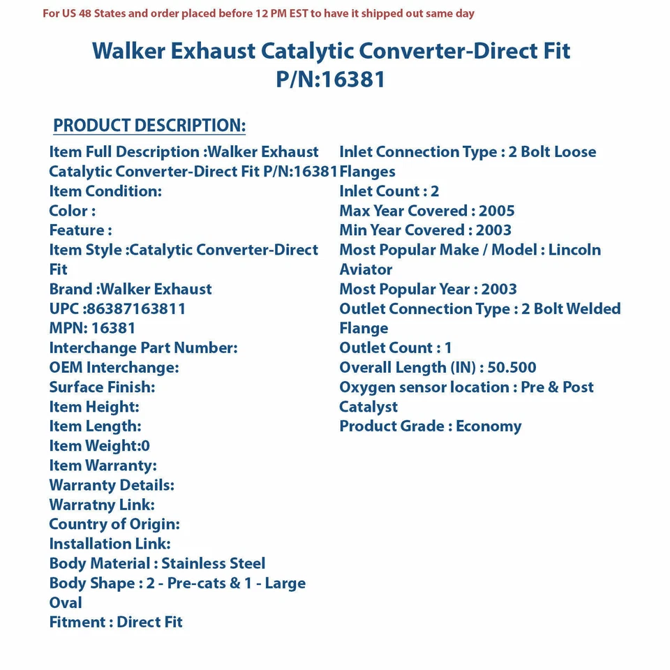 Convertidor catalítico de escape Walker - ajuste directo 16381 Foto 4 de 4