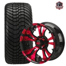 12" Warlock Black and Red Golf Cart Wheels and Tires Combo (215/35-12) Set of 4