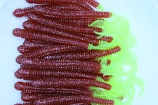 4" Red Sparkle / Chartreuse Disc Ring Worms Soft Plastic Worms Walleye Fishing