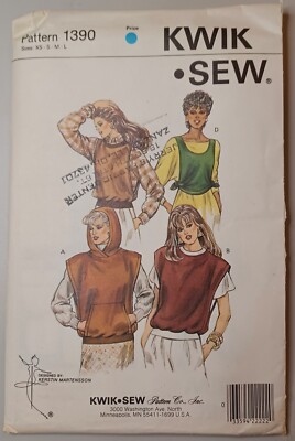 1390 Kwik Sew SEWING Pattern UNCUT  xs s m l stretch knit top vest hoodie