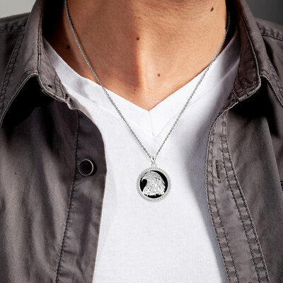 925 Sterling Silver Black Onyx Eagle Head DC Pendant Necklace | eBay