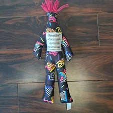 Dammit Doll Black FabricMemphis Pattern Pink Hair Stress Relief Therapy Slam Toy