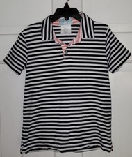 SERENDIPITY SHRIMP  GRITS Navy Blue orange Striped Polo Shirt. Youth M 5 6