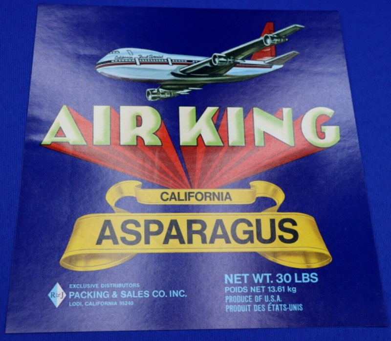Original Vintage Air King California Asparagus Crate Label Lodi California