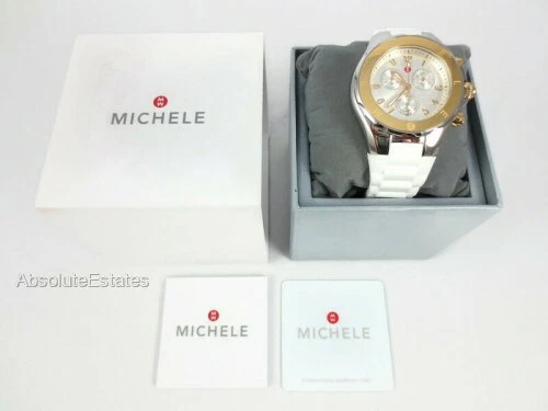 NEW Michele Jelly Bean Tahitian White Two Tone Gold & Silver Watch 