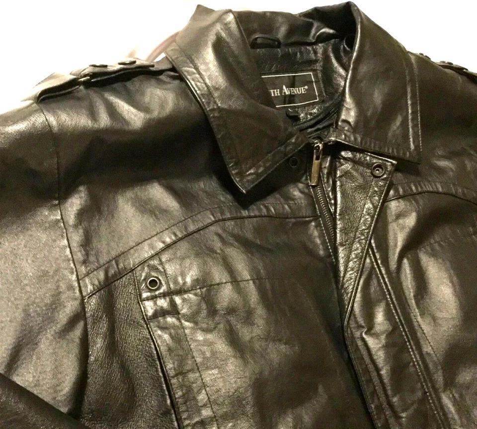 MEN'S SEVENTH AVENUE BLACK LEATHER JACKET Large Business Professional Full Zip   - Image 3 of 4