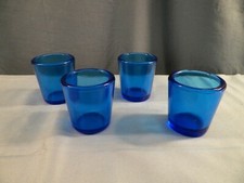 Lot of 4 Blue Glass Plain Votive Candle Holders