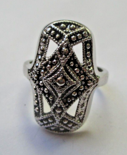 Bague Vintage Argentée Pavée Marcassites Taille 49 - Années 2000 - Parfait état