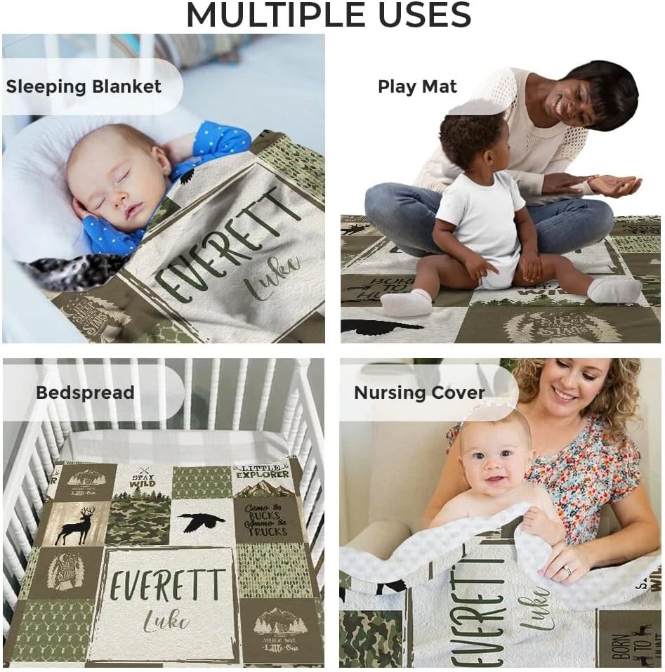 Mantas de bebé de caza personalizadas con respaldo punteado de doble capa para niños versión 2 Foto 3 de 3