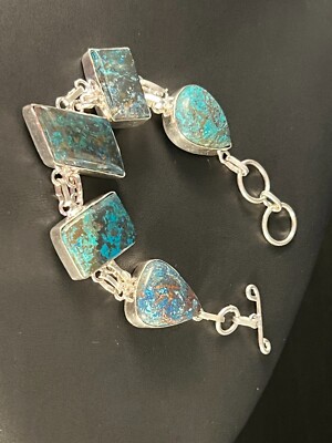 Custom Jewelry Chrysocolla Toggle Clasp Bracelet in Stamped 925 Settings