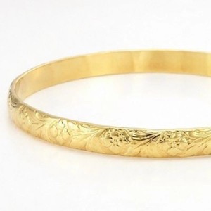 Authentic 18ct Heavy Yellow Gold Plated Embossed Filigree Women's Bangle - USA Made