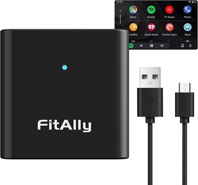 FitAlly Android Auto Wireless Adapter for OEM Wired AndroidAuto Small, Black