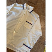 Vintage JCPenney Mens White Pajama Top Red Blue Trim Button Up Large 42-44 12