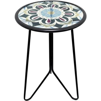 Outdoor Side Table,12'' Indoor Small Round Glass Tabletop Accent Table with Me...