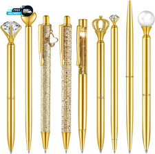 9 Pcs Ballpoint Pens Set Metal Crystal Diamond Glitter Pens for Journaling Black