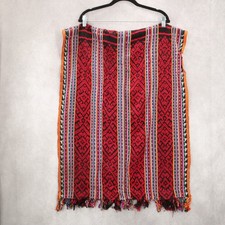 Red Tassel Geometric Rectangle Tribal Boho Shawl Wrap Scarf