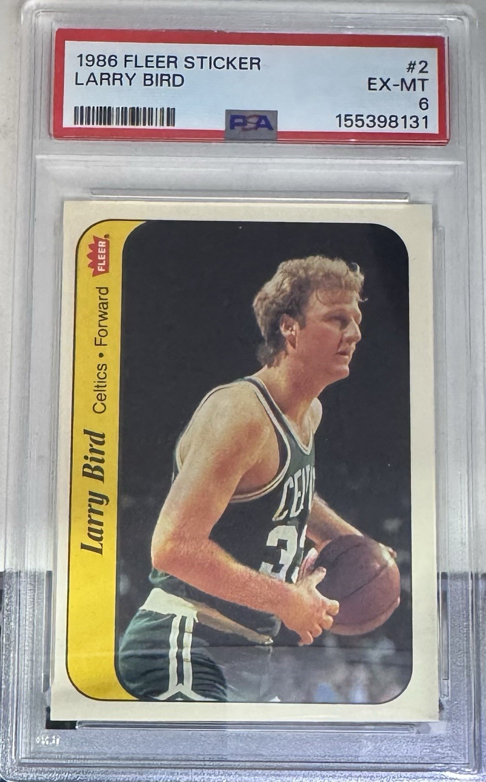 1986 Fleer Basketball Sticker #2 LARRY BIRD PSA 6 EX-MT Boston Celtics