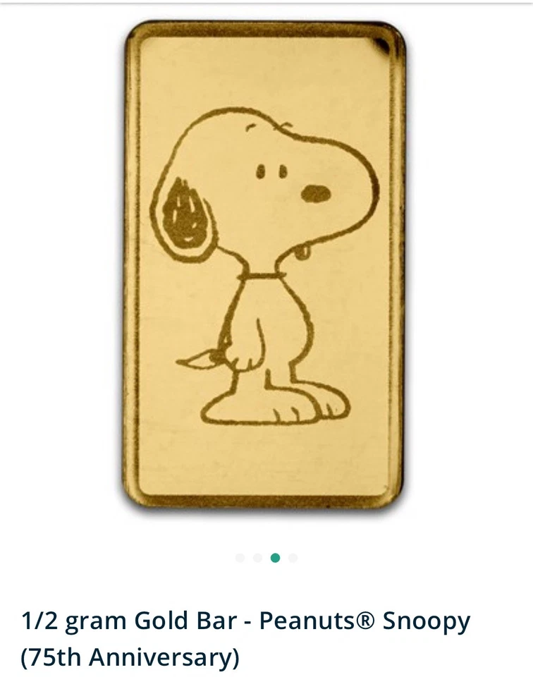 Barra Pamp de oro fino 0,9999 de 1/2 gramo - Peanuts® 75 aniversario cacahuetes Foto 4 de 4