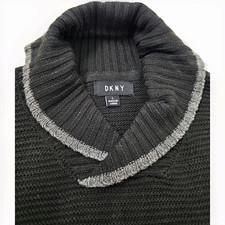 DKNY Men's L Black Gray Knit Colorblock Mock Neck Pullover Sweater Logo