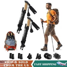 2xFolding Trekking Poles Collapsible Hiking Walking Sticks Alpenstock Anti-shock
