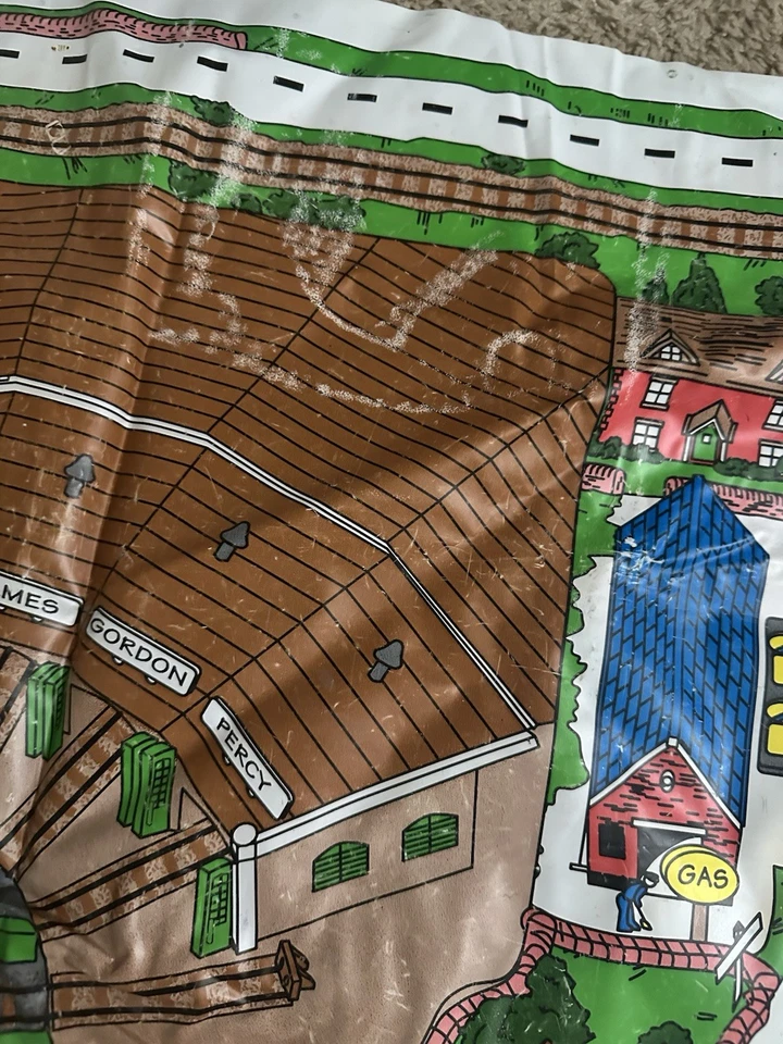 Vintage 1994 Thomas Tank Railway Train Vinyl Play Mat Map 58” by 32" - Image 3 of 4