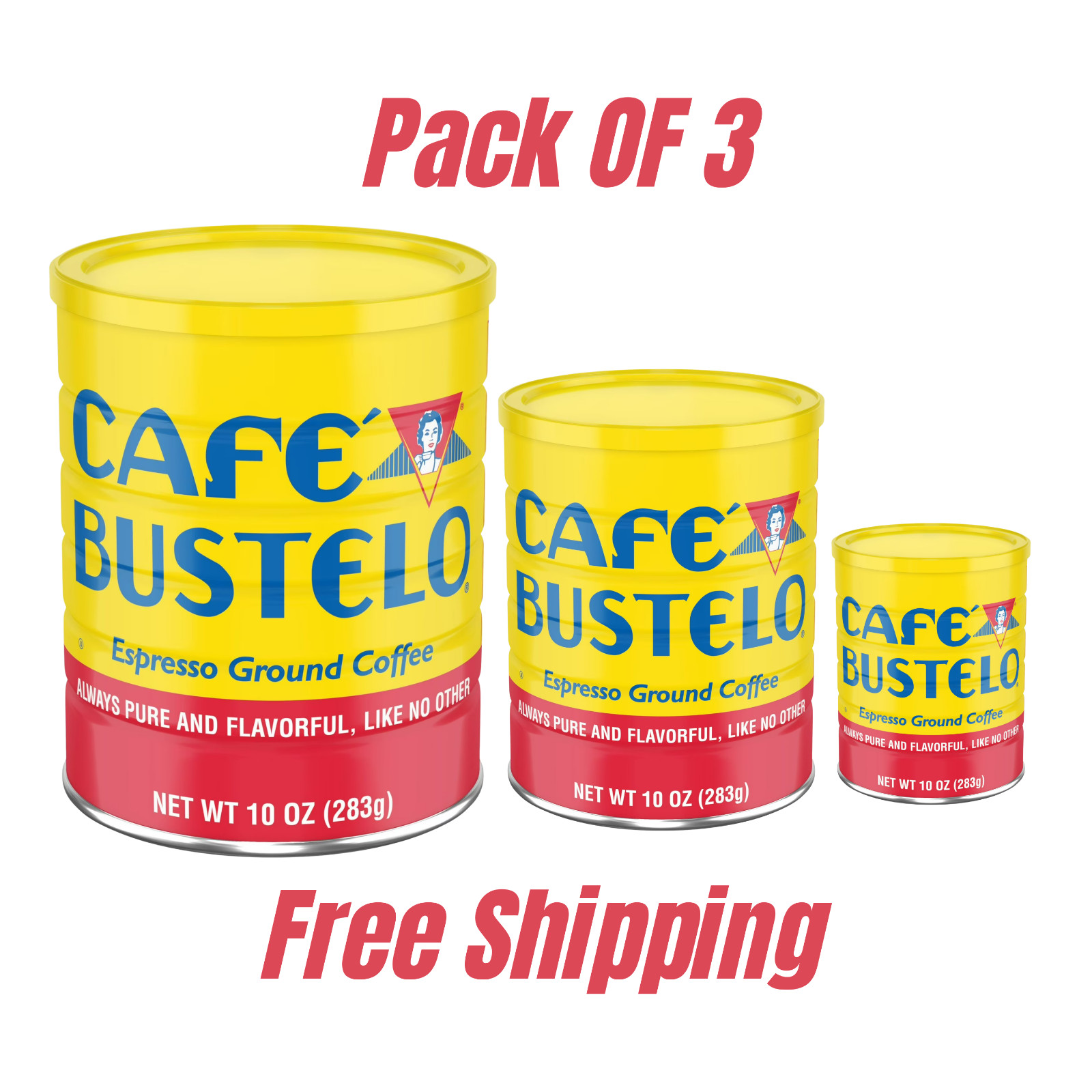 Cafe Bustelo, Espresso Style Dark Roast Ground Coffee, 10 oz Can (Pack of 3)...