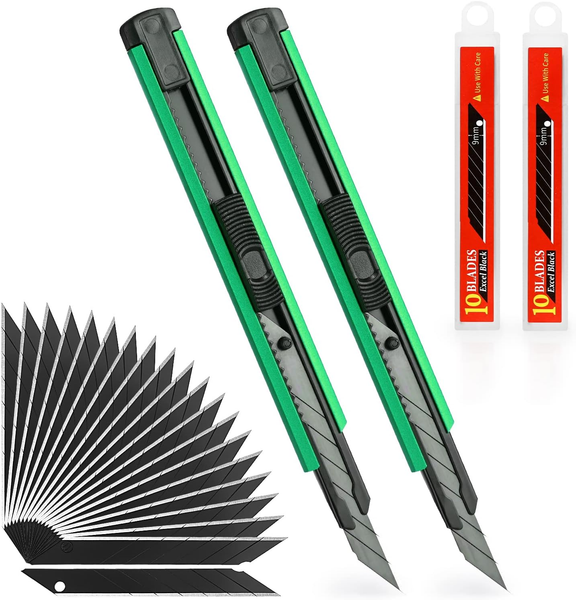 2 StüCk Cuttermesser 9Mm Mit 20 Abbrechklingen, Profi-Cuttermesser Aus Metall, M-image